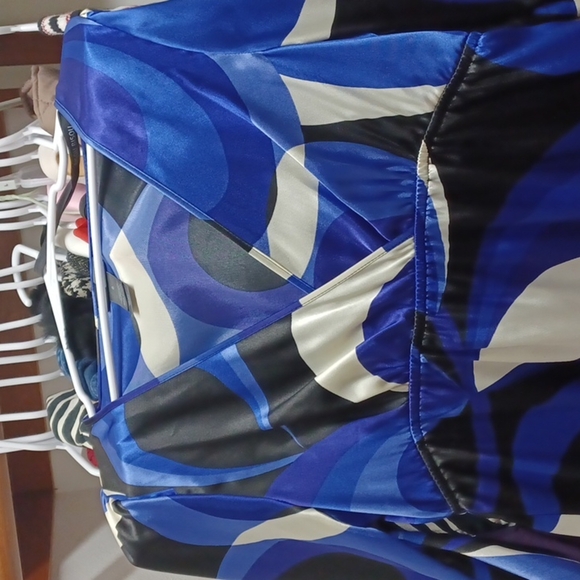 Bisou Bisou satin dress, blue and black size 6 - Picture 2 of 5